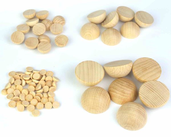 Holz-Halbkugeln aus massiver Buche, Ø 10-50 mm, ohne Bohrung