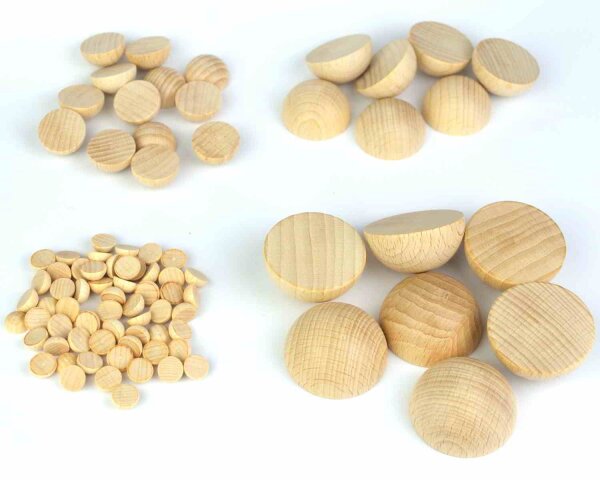Holz-Halbkugeln Ø 15 mm, ohne Bohrung, aus massiver Buche, 50 Kugeln